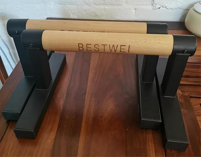 1 Pair Wooden Parallettes Push Up Bars for Men, Strength Training Pushup Stands Handles for Home Calisthenics, Fitness, Floor Workouts Solid Wood with White Metal Bracket - Support 500 lbs