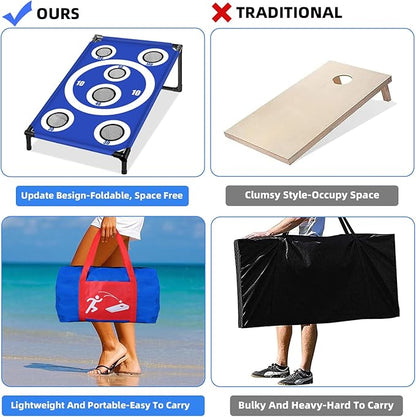 Cornhole Board Set 3x2 Ft with 8 Bean Bags and Carrying Bag Corn Hole Games Portable Cornhole Set for Indoor and Outdoor Ideal for Kids, Adults, Camping Travel,Parties,Beach, Yard