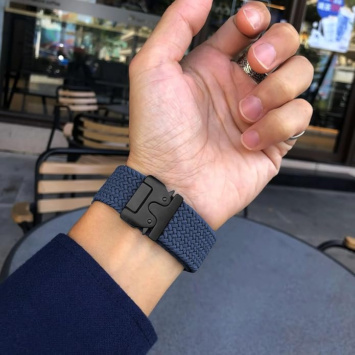 Braided Bands Compatible with Garmin Vivoactive 6/5/3/Venu 2 Plus/Forerunner 165/55/645/245 Music, 20mm Parachute Buckle Soft Stretchy Nylon Band for Garmin Venu/Sq/Sq 2/Vivomove HR Men Women