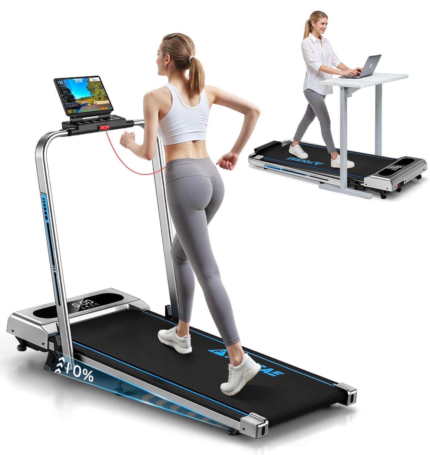 FOUSAE 5 in 1 Foldable Treadmill, 7.5 MPH Treadmills for Home with App Compatible, Treadmill with