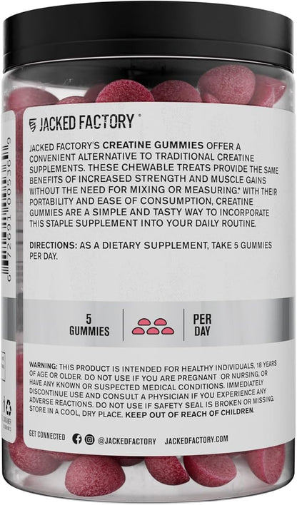 Jacked Factory Creatine Monohydrate Gummies 150g - 5g Daily Creatine Supplement for Men and Women, Vegan-Friendly, Third-Party Tested - 30 Servings, Watermelon