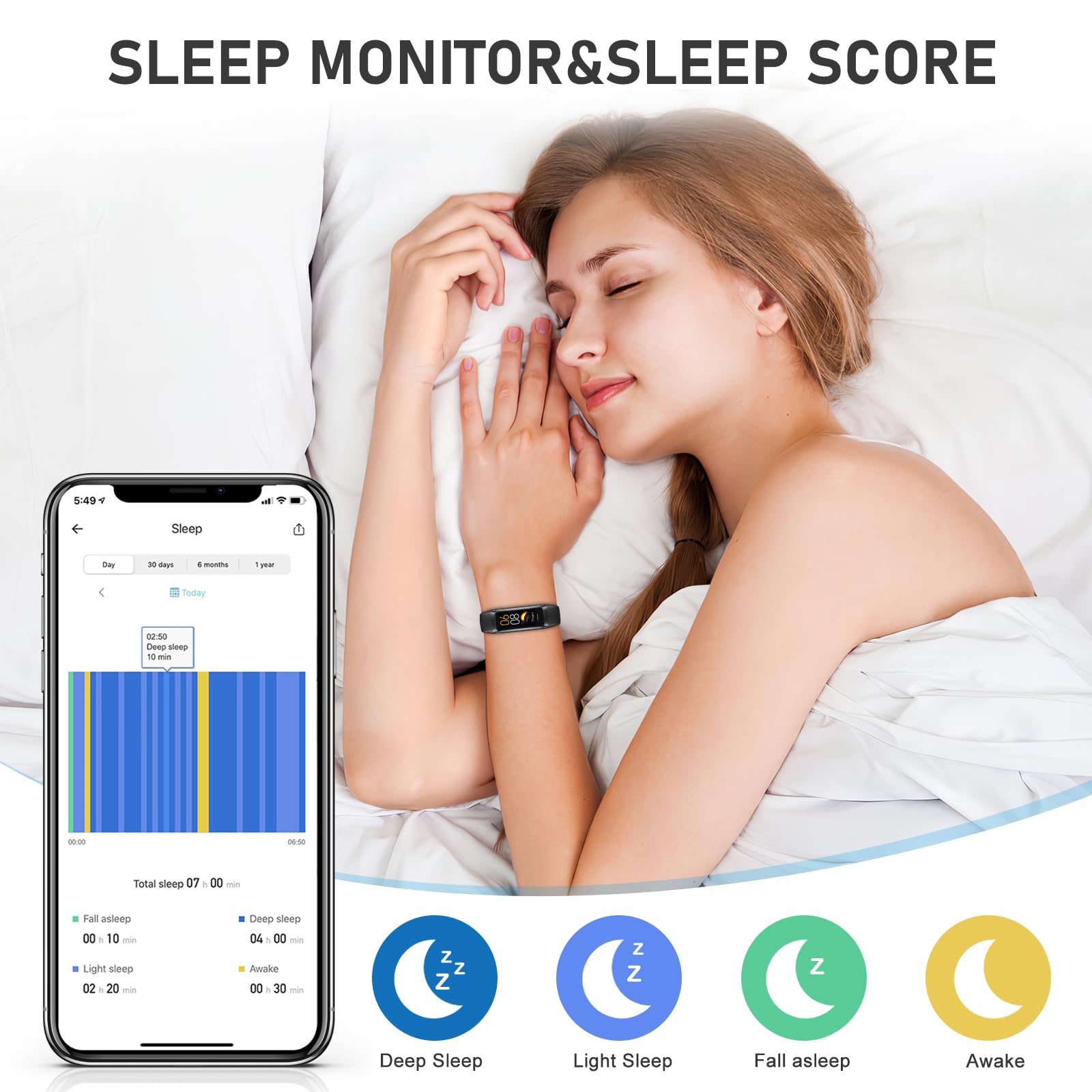 Fitness Tracker with Heart Rate/Blood Pressure/Pedometer/Calories/Sleep
