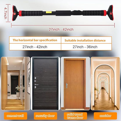 Pull Up Bar for Doorway, Strength Training Pull-up Bars with Level Meter, No Screws, No Installation Required, Portable Exercise Equipment for Home Gym Upper Body Workout, Max Load 440 LBS, Black Red