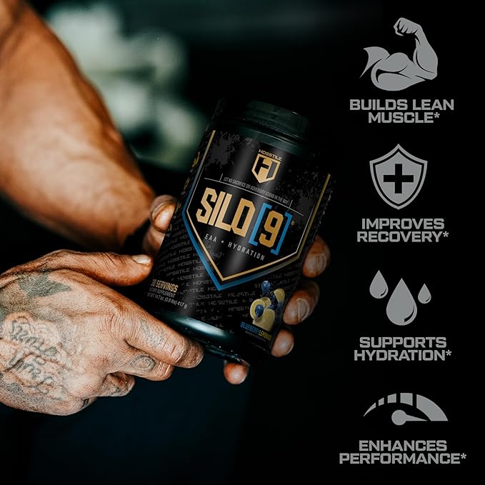HOSSTILE SILO[9] Essential Amino Acids, EAA & BCAA Powder, Electrolyte Hydration Support, Enhance Muscle Growth & Recovery, Pre or Post Workout Drink, Blueberry Lemonade, 30 Servings