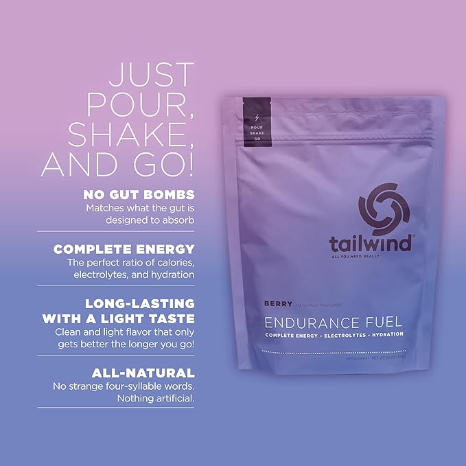 Tailwind Nutrition Endurance Fuel, Carbohydrate & Electrolyte Sports Drink Mix Powder, Gluten-Free, Vegan, Berry, 30 Servings