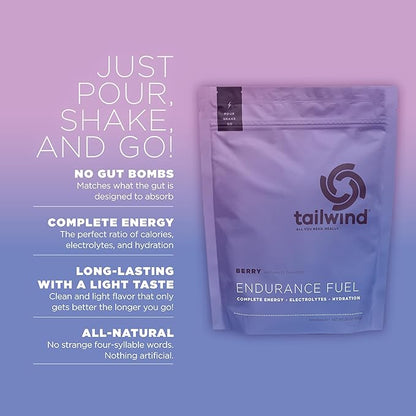 Tailwind Nutrition Endurance Fuel, Carbohydrate & Electrolyte Sports Drink Mix Powder, Gluten-Free, Vegan, Berry, 30 Servings