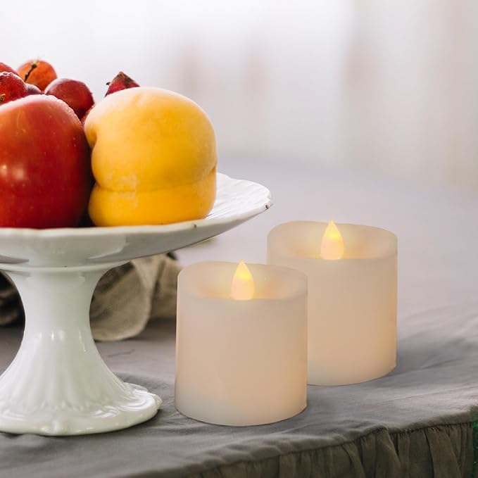 3x3 Flickering Flameless Candles Set of 2,3 inch Real Wax LED 600 Hours Battery Candles with Timer Remote,Control for Wedding Party Indoor,Ivory