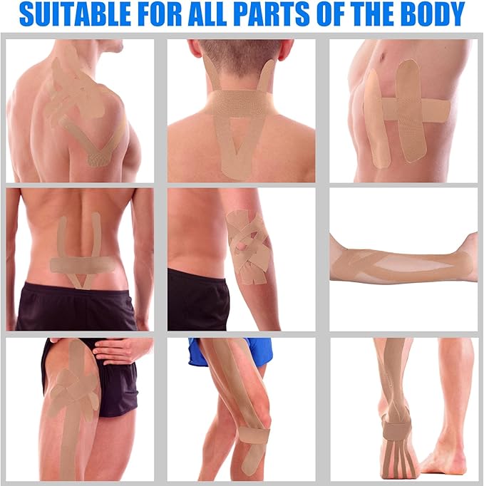 4 Rolls Kinesiology Tape, 4in x 5.5yd Extra Wide Breathable Muscle Support Adhesive Sport Tape for Knee Pain Relief, Latex Free Cotton Elastic Uncut Strips for Joints, Back, Ankle, Shoulder, Wrist