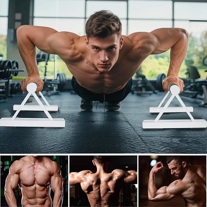 1 Pair Wooden Parallettes Push Up Bars for Men, Strength Training Pushup Stands Handles for Home Calisthenics, Fitness, Floor Workouts Solid Wood with White Metal Bracket - Support 500 lbs