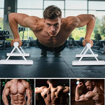 1 Pair Wooden Parallettes Push Up Bars for Men, Strength Training Pushup Stands Handles for Home Calisthenics, Fitness, Floor Workouts Solid Wood with White Metal Bracket - Support 500 lbs