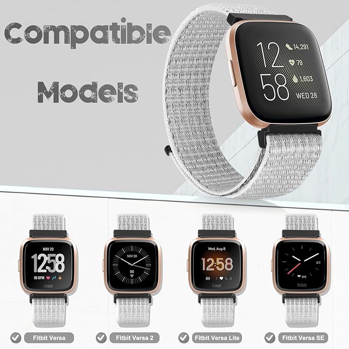 Tiptops 3 Pack Bands Compatible with Fitbit Versa 2/Fitbit Versa/Versa Lite/Versa SE for Women Men, Soft Nylon Sports Loop Replacement Wristband for Fitbit Versa 2 Straps