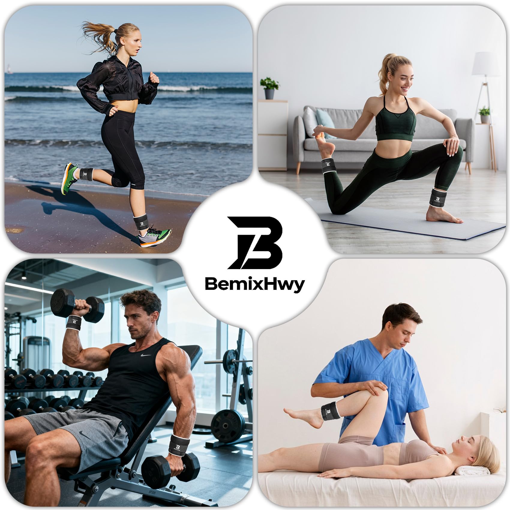 BemixHwy Adjustable Ankle Weights Set 1 Pair 2-10 lbs, Comfortable Leg Weights for Walking