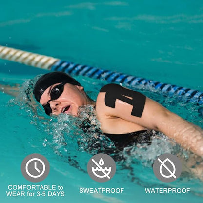 15 Pcs Precut Kinesiology Tape for Shoulder, Latex-Free Shoulder Tape for Pain Relief, Muscle Strips Kinesiology Tapes Precut, Sports Tapes Athletic Patch Support Muscle Elastic Breathable(Black)