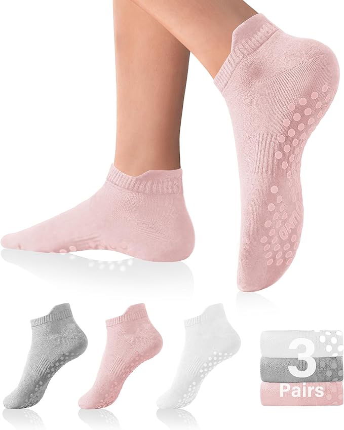 DIBAOLONG Pilates Socks with Grips for Women Yoga Socks Non Slip Barre Hospital Socks 6-Pairs Grippy Ankle Socks