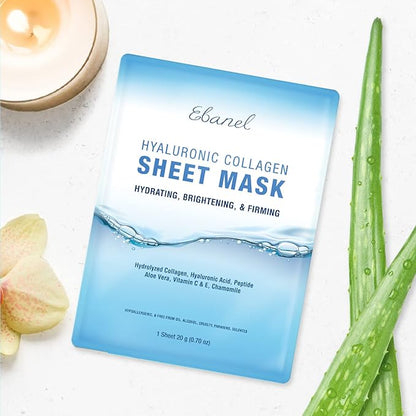 Ebanel 40 Pack Collagen Face Mask with Hyaluronic Acid, Vitamin C, Peptide, Aloe, Instant Brightening Hydrating Face Masks Skincare Korean Sheet Mask, Skin Firming, Lifting Anti Aging Facial Masks