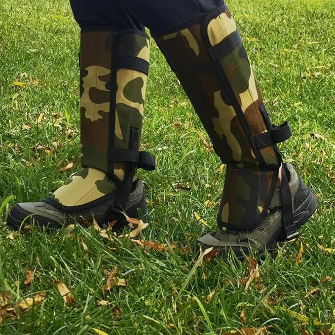 Snake Proof Leg Gaiters, Waterproof 1000D Oxford, Military Green Camo, Adjustable Buckle Design