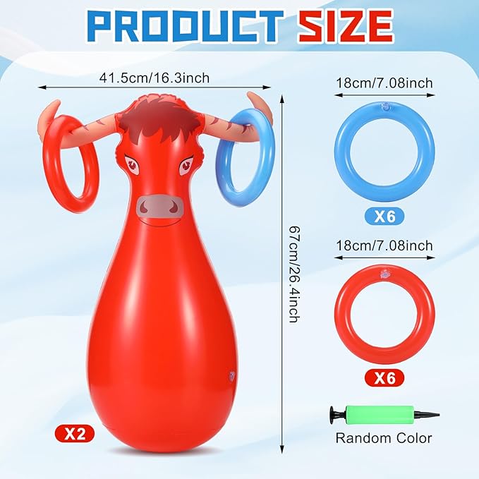 2 Pcs Inflatable Ring Toss Set Include 2 Inflatable Base 12 Rings for Cowboy Fiesta Rodeo Luau Beach Pool Birthday Party Supplies