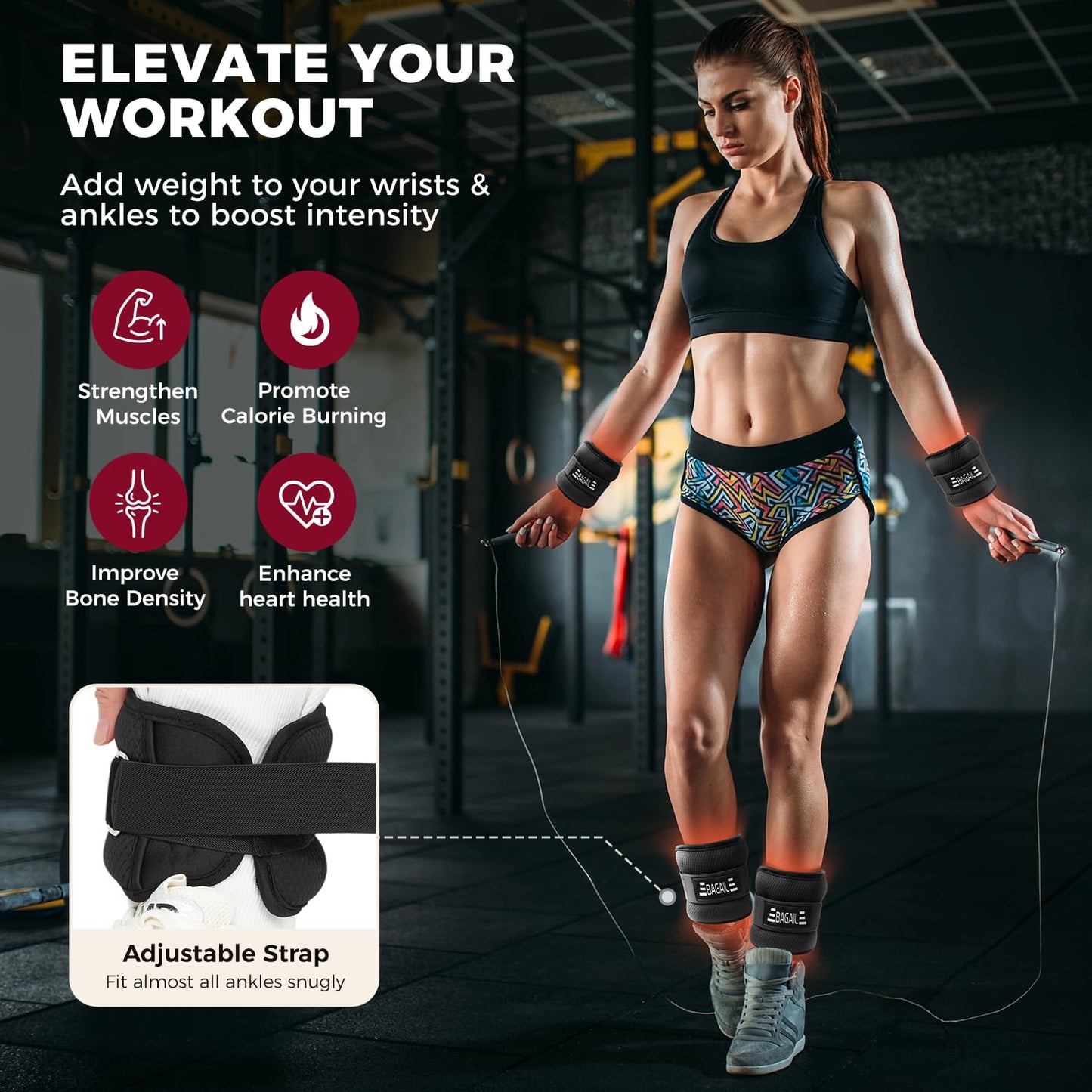 BAGAIL Ankle Wrist Weights for Women & Men, Set of 2 (1 lb Each, 2 lbs Total), Wearable Leg Arm