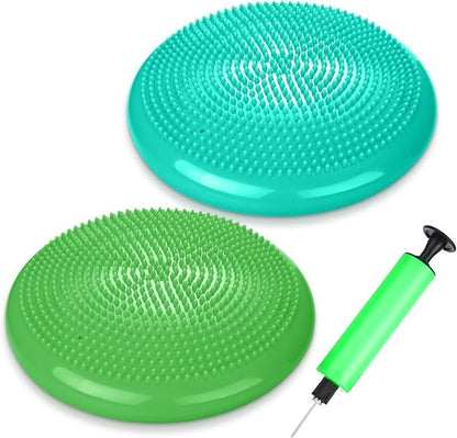 2 Pcs Wiggle Seat Inflated Wobble Cushion Flexible Balance Disc with Air Pump for Core Stability Strengthening Improving Posture Physical Exercise
