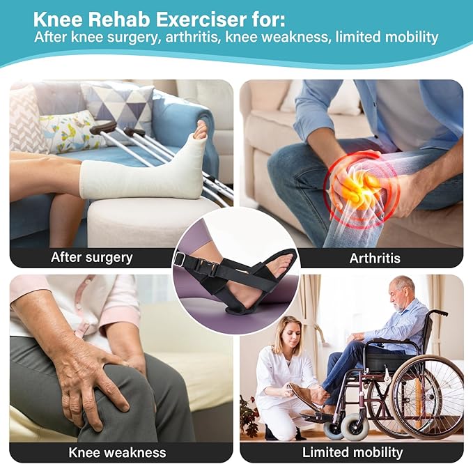 Knee Replacement Recovery Aids,Knee Surgery Recovery Equipment with Padded Handle and Foot Sleeve,Heel Slides Physical Therapy Equipment Speed Hip Recovery,Increase Range of Motion and Relieve Pain