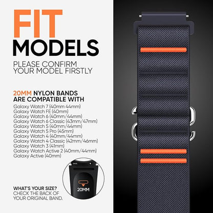 Suitisbest S-Hook Sport Band Compatible with Samsung Galaxy Watch 6 5 4 7 FE Band, Watch 6/4 Classic, Watch 5 Pro, Durable and Adjustable Nylon Loop Strap for Galaxy Active1/Active2