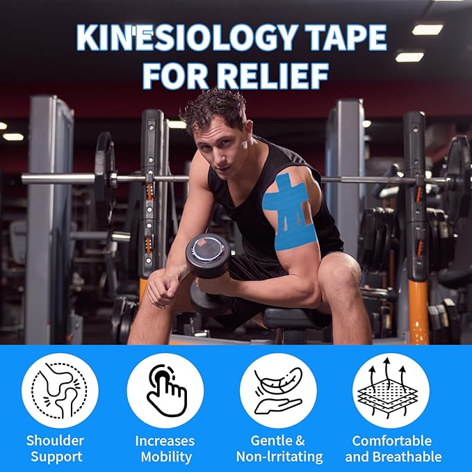 20PCS Kinesiology Tape for Shoulder, Shoulder Tape for Pain Relief Precut,Waterproof Breathable Shoulder Support & Stability Elastic, Latex-Free, Non-irritating to The Skin,Athletic Tape Four Colors