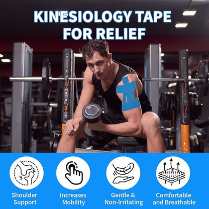 20PCS Kinesiology Tape for Shoulder, Shoulder Tape for Pain Relief Precut,Waterproof Breathable Shoulder Support & Stability Elastic, Latex-Free, Non-irritating to The Skin,Athletic Tape Four Colors