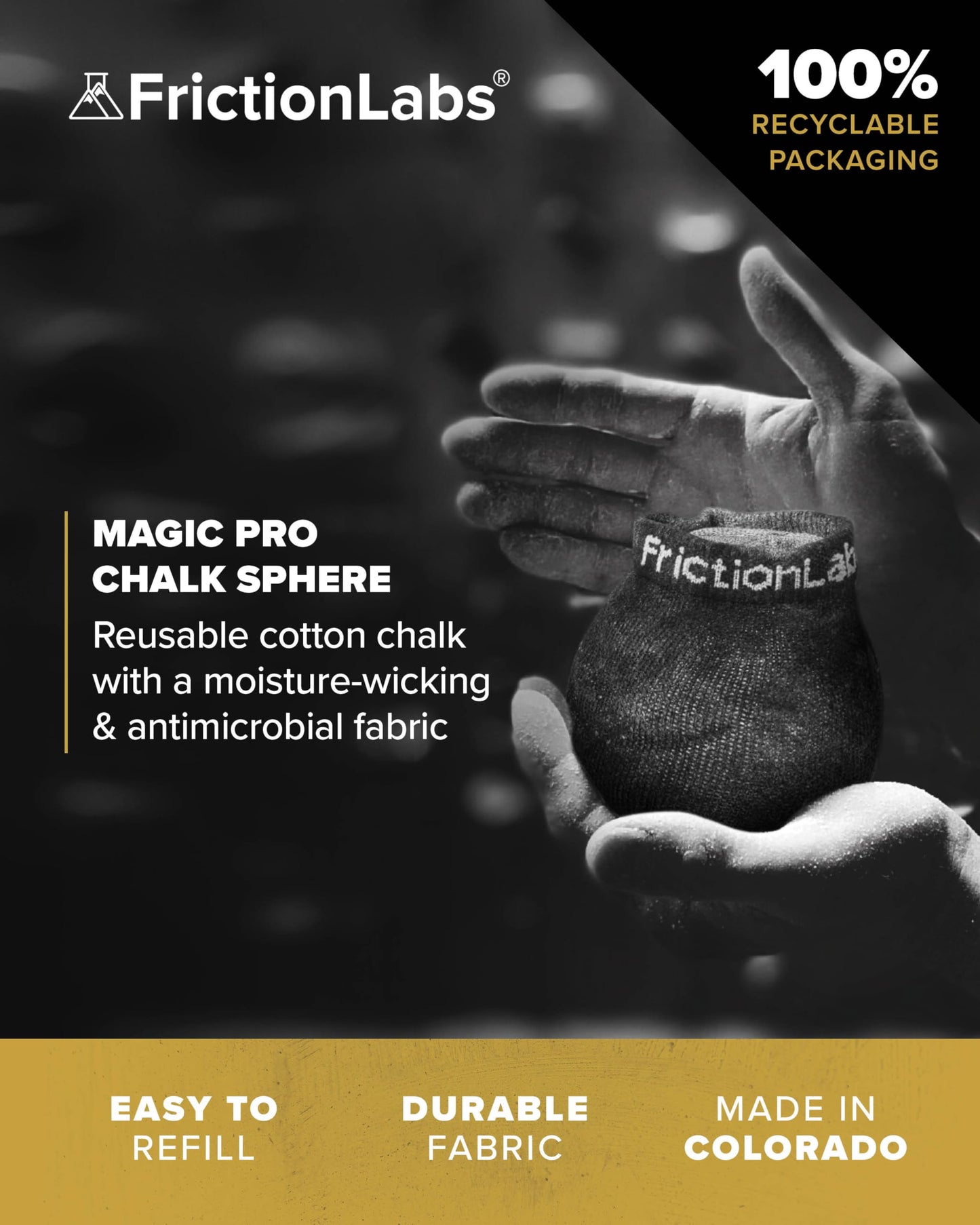 Friction Labs Magic Chalk Ball, Premium Gym Chalk Ball in Refillable Sock