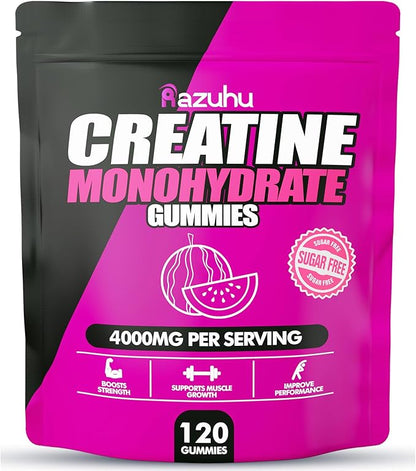 Flavored creatine monohydrate gummies sugar free,Pre workout supplements creatine gummies for men&women,Gym supplements,Supports muscle growth,Recovery,Strength,Energy Boost（120 count）-watermelon