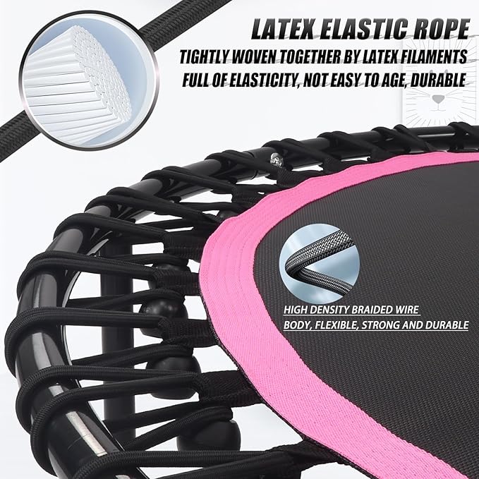 Newan 40"-48" Silent Mini Trampoline Fitness Trampoline Bungee Rebounder Jumping Cardio Trainer Workout for Adults-Max Limit 330lbs