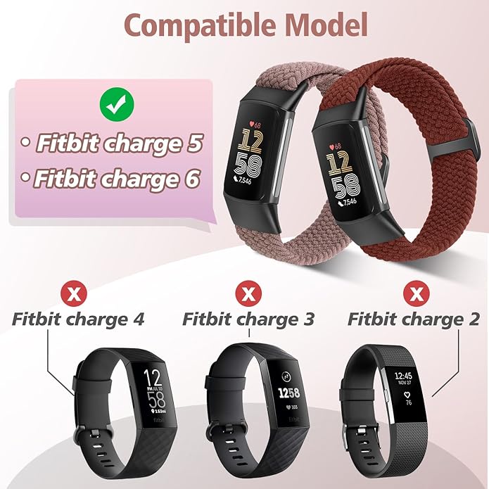 Elastic Braided Bands Compatible with Fitbit Charge 5/Fitbit Charge 6 for Women Men, Breathable Adjustable Stretchy Nylon Loop Sport Replacement Wristbands for Fitbit Charge 6 Charge 5 Straps