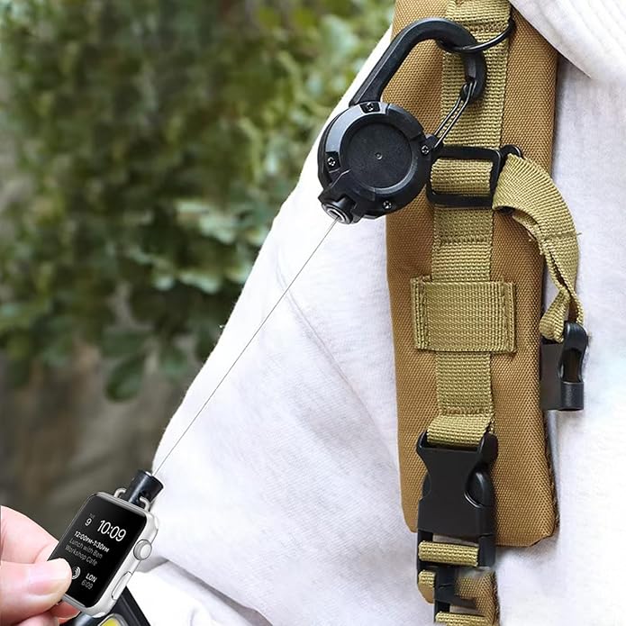 Badge Holder Retractable Clip Compatible with Apple Watch Band Series 10, Ultra 2, SE, 8 7 6 5 4 3 2 1 38mm 40mm 41mm 42mm 44mm 45mm 49mm, Stretchable Badge Reel Clip for iwatch Series 9