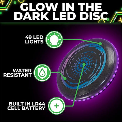 Toysery LED Light Up Fresbee - Glow in The Dark Fresbee for Kids and Adults, Flying Disc Adventure for Day and Night - Easy to Use Ideal for Camping Game