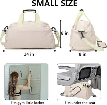 14 inch Small Gym Bag for Women & Men, Mini Duffel Bag for Travel Sports Lightweight Carry On Bag (Beige)