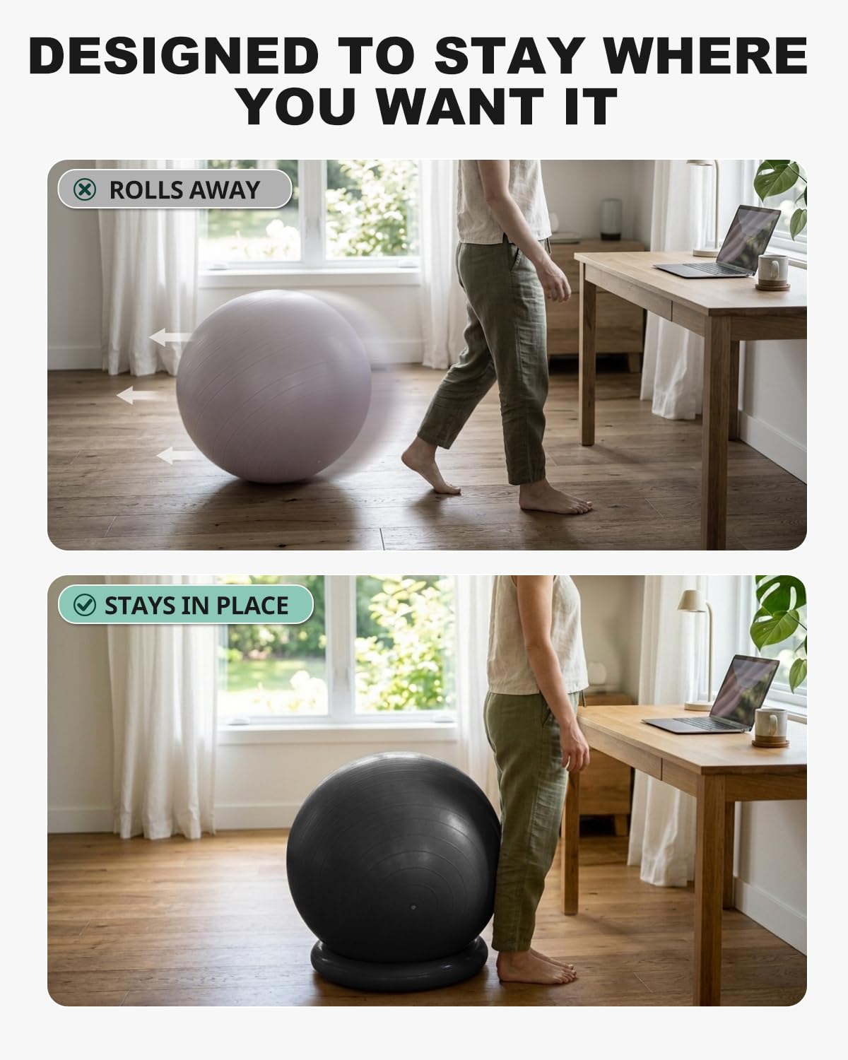 Trideer Yoga Ball Chair with Base for Office Desk, Exercise & Stability Ball Seat, Pilates Ball for