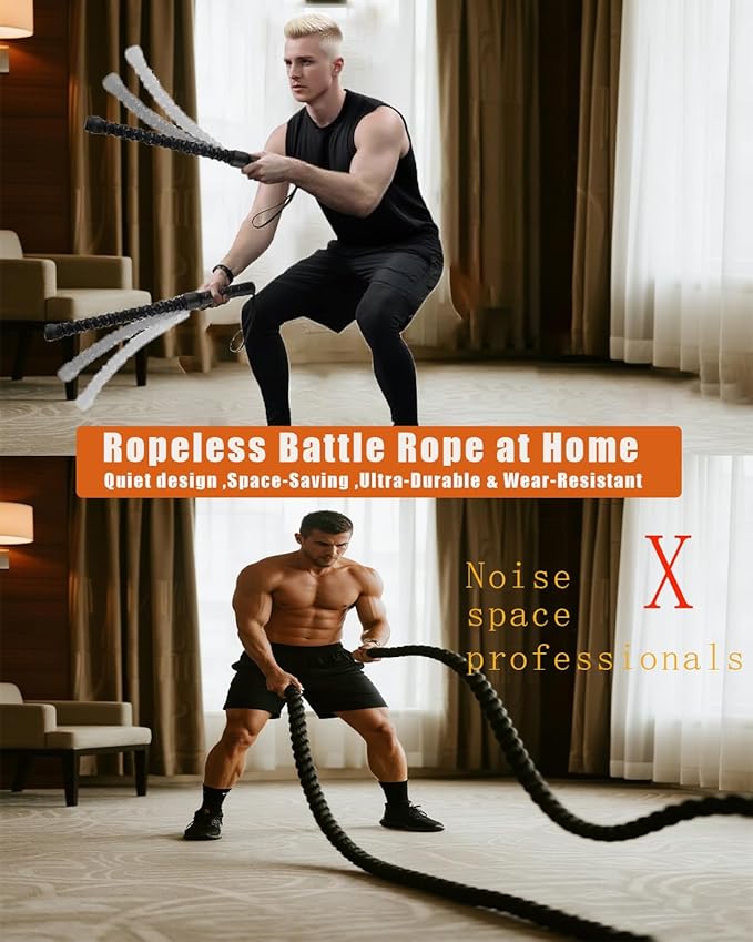 Basan Ropeless Battle Rope for Home Gym,Heave Duty Home Gym cordless Battle Rope for Advanced Fitness Training, Low-Impact Cardio Training Durable Core Strength Arm Muscle Builder Ropes