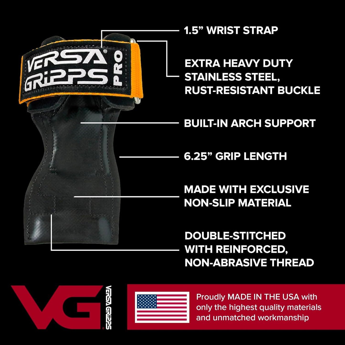 Versa Gripps® PRO Wrist Straps, Size Small, Black