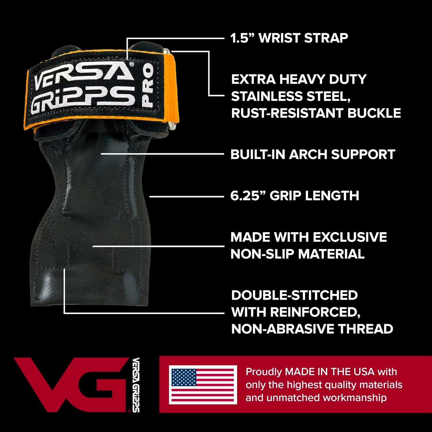 Versa Gripps® PRO Wrist Straps, Size Small, Black
