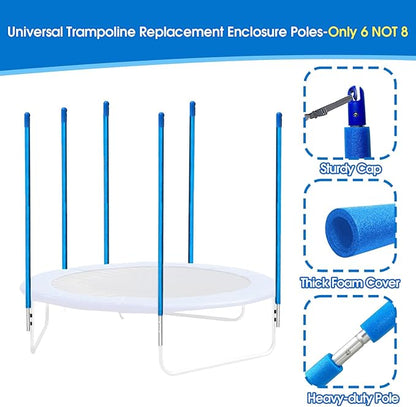 Universal Trampoline Replacement Enclosure Poles Come with Clamps, Screws and Bolts, Plactic Caps, Fits 6 Straight Pole Trampoline Frame