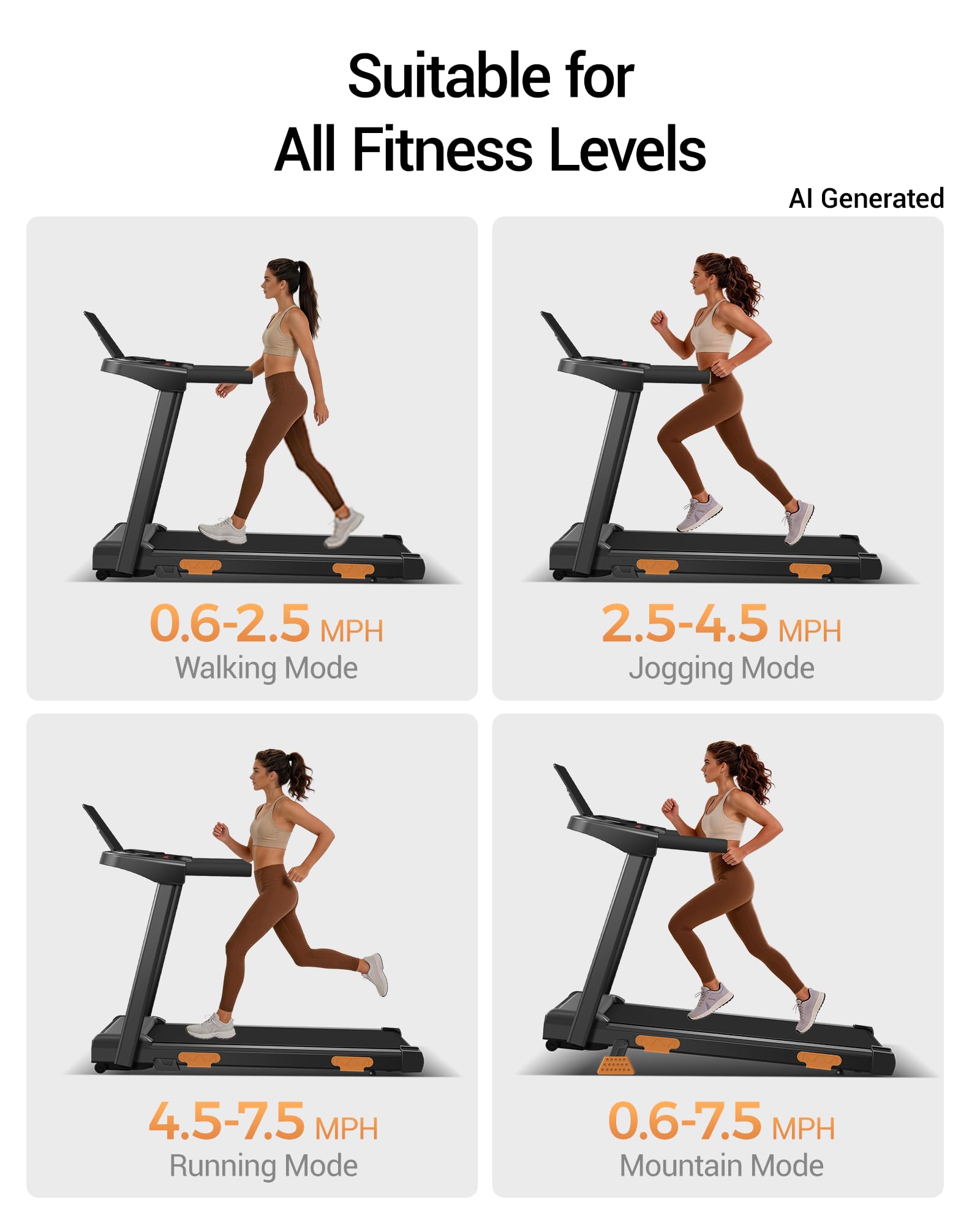 16% Incline Treadmills for Home, Foldable Treadmill with Incline