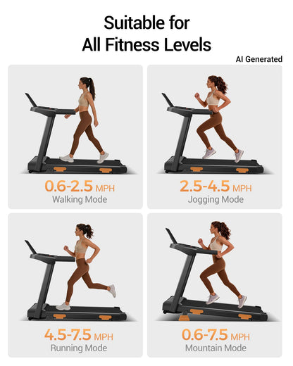 16% Incline Treadmills for Home, Foldable Treadmill with Incline