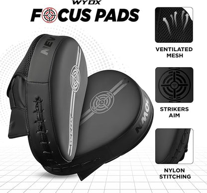 WYOX Curved Focus Mitts for Boxing & MMA | Durable PU Leather Punching Pads with Adjustable Strap | Ideal for Muay Thai, Kickboxing, Martial Arts Training – Hand Target Strike Shield for Men & Women
