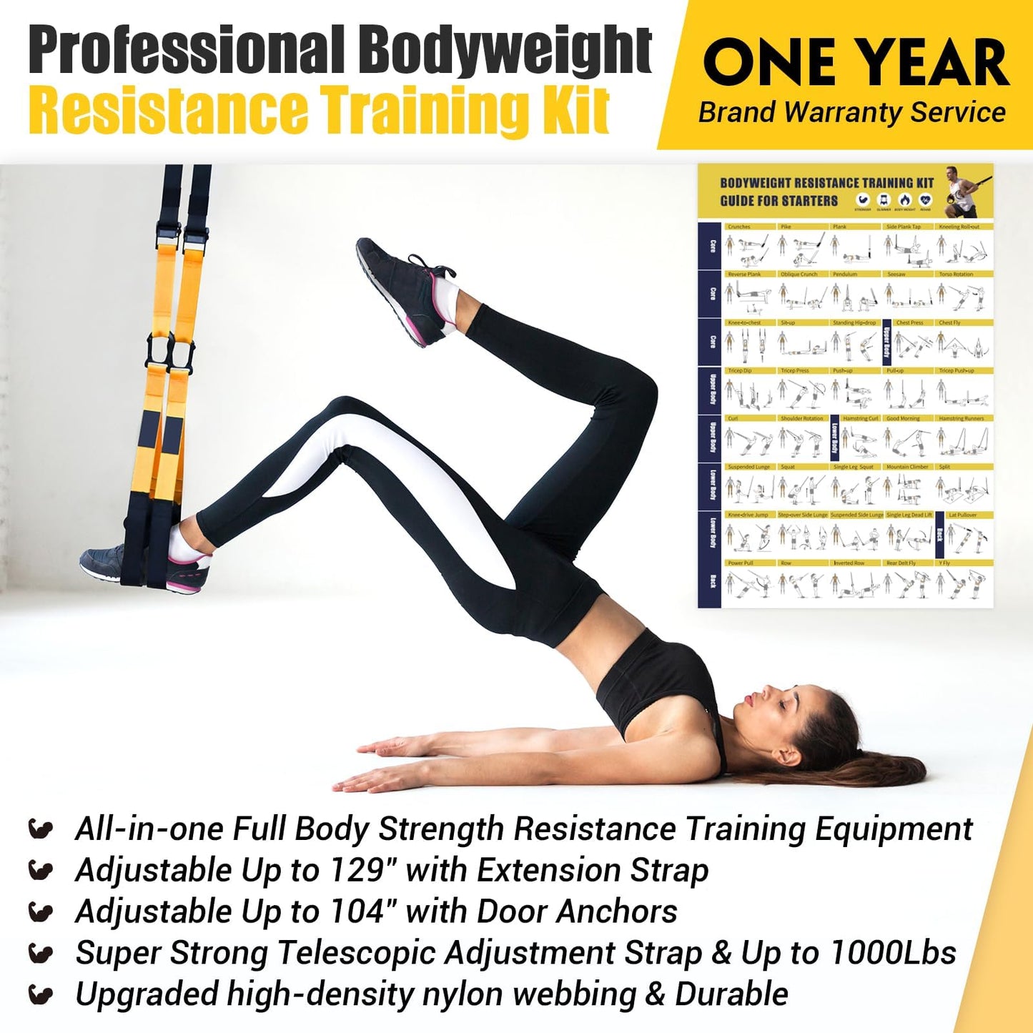 Home Resistance Training Kit, Resistance Trainer Exercise Strap with Poster