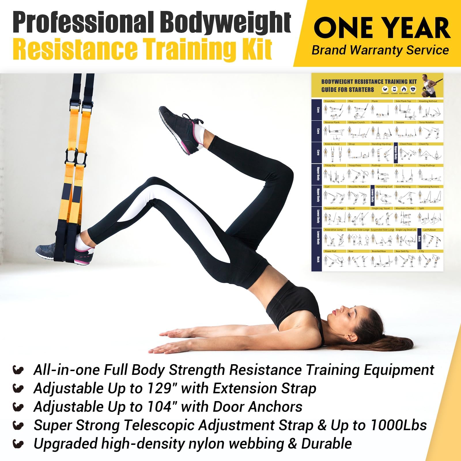 Home Resistance Training Kit, Resistance Trainer Exercise Strap with Poster