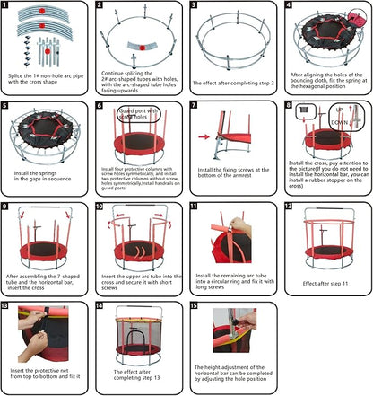 Trampoline for Kids, Adjustable Baby Toddler Trampoline with Basketball Hoop, Round Bottom Indoor Outdoor Toddler with Enclosure