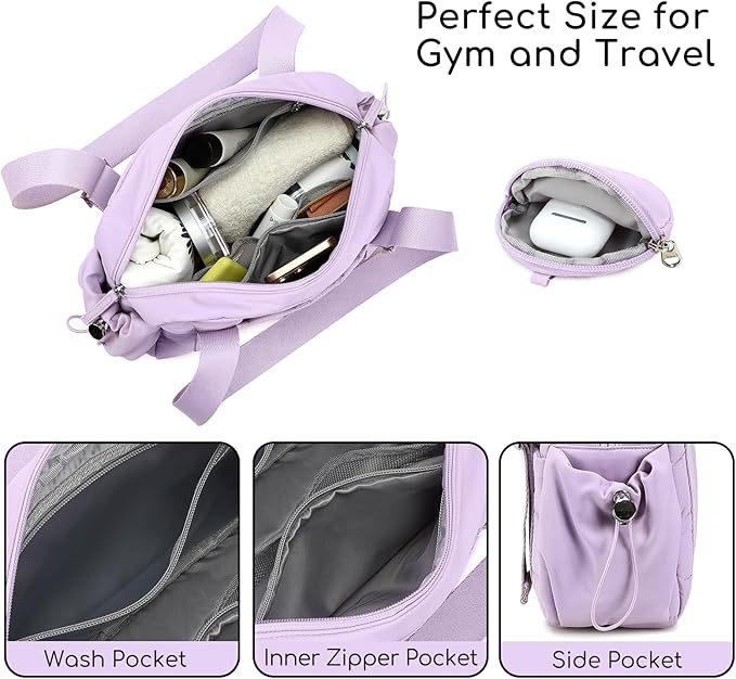 CAMTOP Mini Gym Bag for Women, Small Gym Tote Bag Puffy Quilted Sports Duffel Bag with Wet Compartment and Coin Purse Duffel Bags Dance Yoga Workout Bag