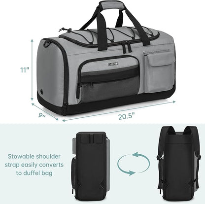 Gym Bag for Women & Men, Sports Travel Duffle Bag with Shoe Compartment, Anti-Theft Carry On Weekender Bag, Water Resistant Overnight Backpack for Airplane, Gym, Travel (Grey)