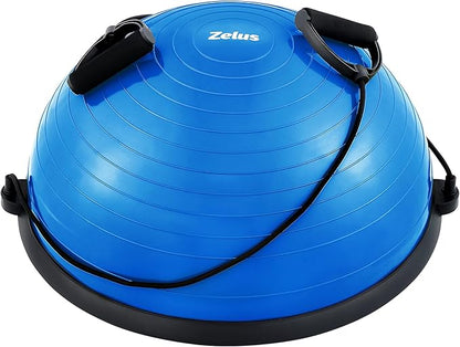 ZELUS Balance Ball Trainer with Resistance Bands and Foot Pump, Inflatable Yoga Ball for Home Gym Workouts, 23 Inch Exercise Half Ball for Balance Training Core Strength Fitness More, 330lb Cap