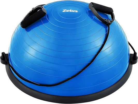 ZELUS Balance Ball Trainer with Resistance Bands and Foot Pump, Inflatable Yoga Ball for Home Gym Workouts, 23 Inch Exercise Half Ball for Balance Training Core Strength Fitness More, 330lb Cap