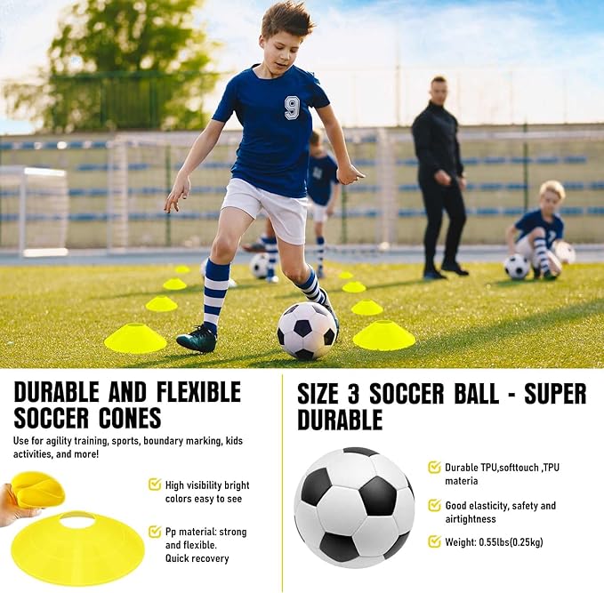 Soccer Goal, Kids Soccer Goals for Backyard Set, 2 Pack of Portable Pop Up Soccer Net with Soccer Ball, Cones, Complete Training Equipment for Youth, Toddler Outdoor Sports Games